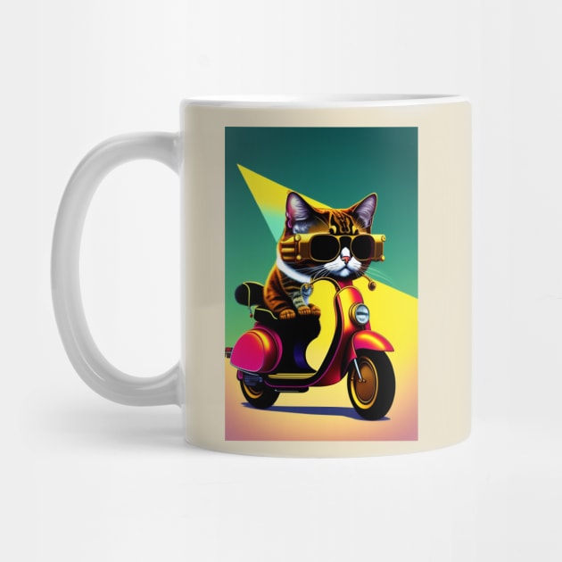 Cute Cats Riding Vespa with Sunglasses by Fun and Cool Tees